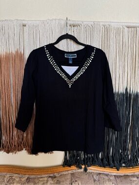 Black Karen Scott studded top with 3/4 sleeves; excellent condition